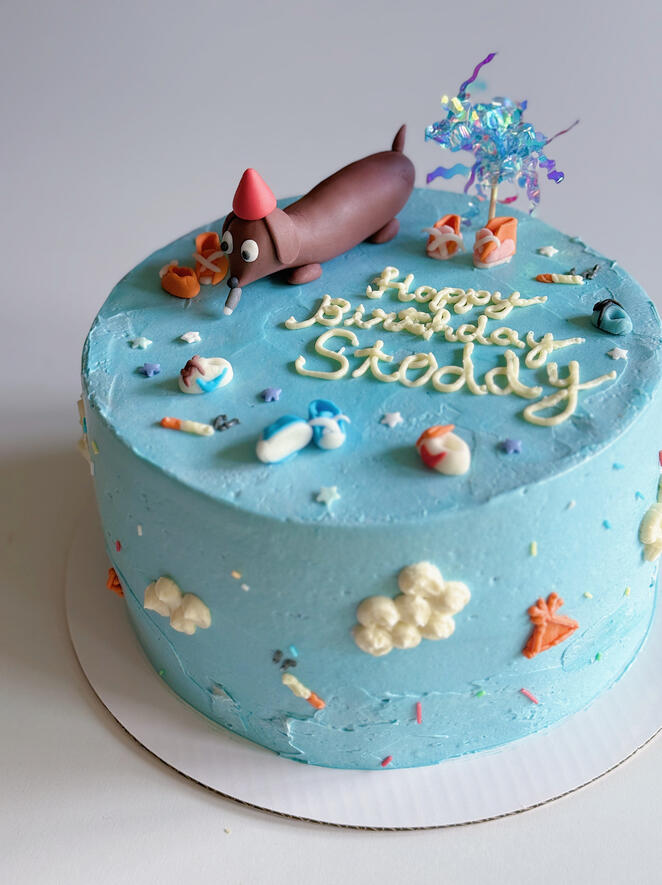 Custom birthday cake fondant dachshund dog and shoes