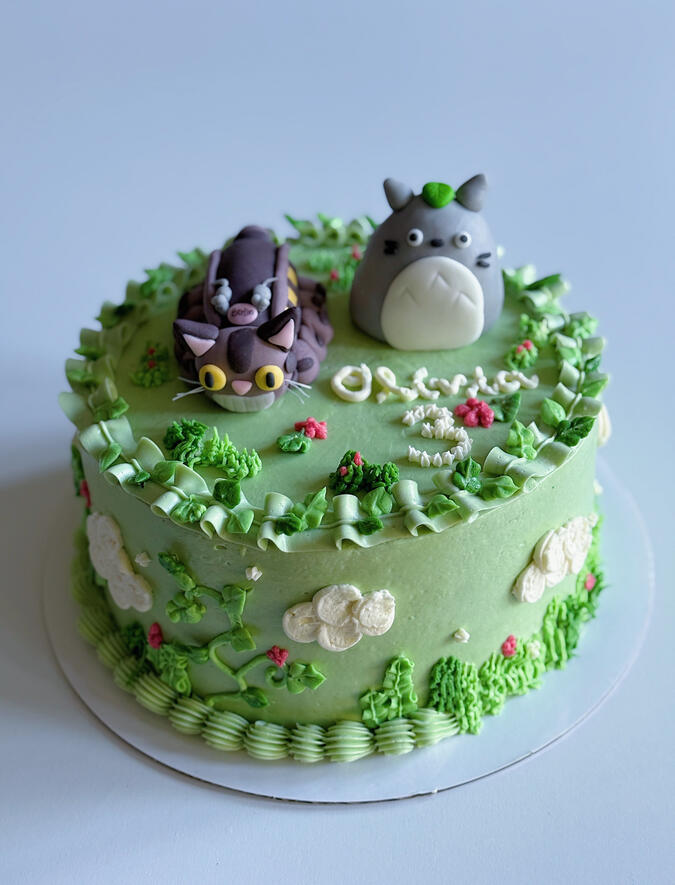 Studio Ghibli Totoro and cat bus custom cake