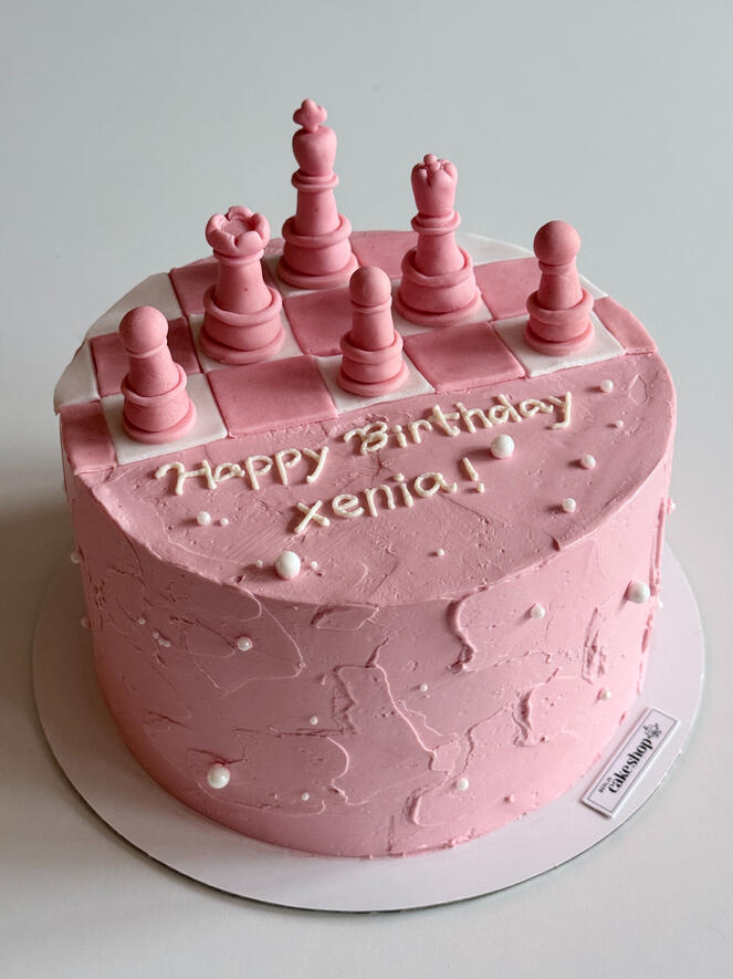 Pink chess board cake